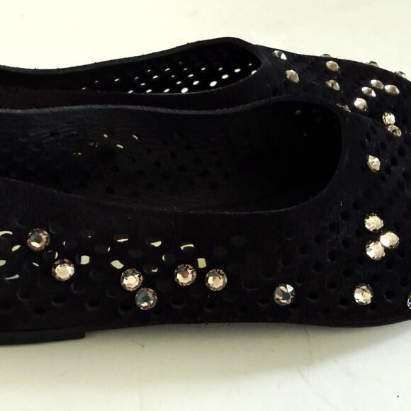 Pedro Garcia Shoes Women's Black Suede Crystal Swarovski Flats Size 8 (38) - Picture 5 of 9